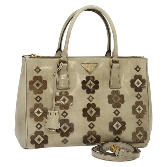 PRADA Hand Bag Enamel 2way Beige Gold Auth - Picture 1 of 16